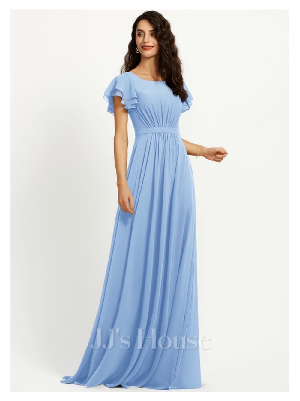 JJ’s House Light Blue A-Line Ruffle Chiffon Dress